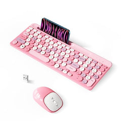 Retro Wireless Keyboard and Mouse Combo, Full-Size USB Keyboard with Round Keycaps, 2.4GHz Wireless for Desktop, Laptop and Computer (Green-Colorful)