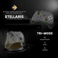 Cosmic Byte Stellaris Controller, 3 Modes Wifi + Bluetooth + Wired for PC, iOS, Android, Hall Effect Trigger and Upgraded TMR Joystick, Macros, 1000mAh Battery, RGB LED, Software Support (Black)