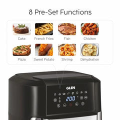 Glen Digital Air Fryer, 6 Litre, 1500W Airfryer with 7 Pre-Set Functions, Auto Sleep, Digital Controls, Timer & Temperature Control, Bake, Fry, Roast & Grill with Less Oil, Large Black (SA-3042DBL)