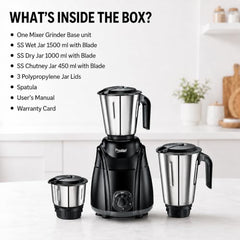 Prestige Elliot 750 Watt 3 Jar Mixer Grinder | Hybrid Copper Motor | 3 Speed Control with Pulse Function | 3 Stainless Steel Jars| Sturdy Ergonomic Handles| 2Y Warranty | ISI Certified
