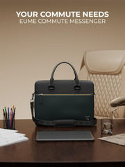 EUME Commute Laptop Bags for Men & Women Office Use| Gift | with Padded Compartment | Vegan Leather & Nylon Fabric | Fits Up to 15.6" Laptop & MacBook, 11L, Black & Forest Green