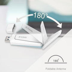 D-Link AX18U AX1800 Wi-Fi 6 USB Adapter, Wi-Fi Dongle,MU-MIMO, Dual Band, Foldable Antenna, WPA3, USB 3.0, Lower Latency, Compatible with Windows 11/10