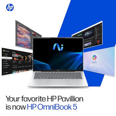 HP Smartchoice Omnibook 5 OLED (Previously Pavilion), Snapdragon X Processor 45 Tops (16GB LPDDR5x,1TB SSD) 2K,16''/40.6cm, Win11, Office24, Silver, 1.59kg, fb0001QU, Multi-Day Battery AI Laptop
