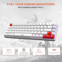 EvoFox Katana S Mini Mechanical Keyboards Wireless | Tri-Mode (3X BT, 2.4GHz & Wired) Connectivity | Hot-Swappable Red Switches | 68-Key Compact Layout | Rainbow Backlight | Rechargeable Battery