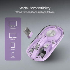 Portronics Toad 8 Transparent Wireless Bluetooth Mouse with Dual Wireless (BT + 2.4 GHz), Rechargeable Battery, Noise-Free Clicking, Show/Hide Desktop, Multi-Device Pair, Adjust Sensitivity (Grey)