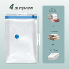 25 Pack Vacuum Storage Bags, Compression Space Saver Bags for Comforters, Blankets and Clothes, Durable Seal, Puncture Resistant, Safe Poly Material, Preserves and Protects, Hand Pump Included