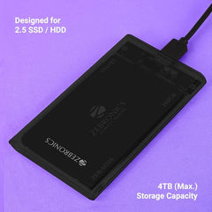 Zebronics 2.5" SSD/HDD Enclosure, Max. 4TB Storage, Upto 5Gbps Transfer Speed, Tool-Free Slide Design, USB to Micro B Connector, Windows, Mac, Linux Support, Transparent Case (CSH101)