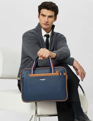 Police Men's Fobi 14" Laptop Briefcase For Official & Casual Use, Laptop Messanger bag - Navy/Tan