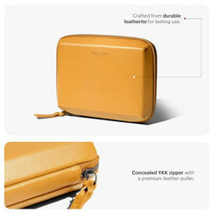 DailyObjects Leather Travel Electronic Accessories Storage Bag | Portable Gadget Organizer Case | Tech Kit Pouch for Cables, Drives, Chargers, Adapters, Power Banks | Charger Wire Organiser - Yellow