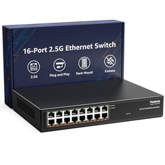 YuanLey 18 Port 2.5G PoE Switch Unmanaged, 16 x 2.5G Base-T PoE Ports, 2 x 10G RJ45 UpLink, IEEE802.3af/at, 250W, Compatible with 100/1000/2500Mbps, Metal Case, 2.5Gbe Network Switch