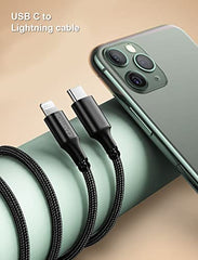 Czartech [1.2 Mt USB-C 20W Fast Charging cable Compatible with i-Phone,14,13, 12,11, X, 8, 7, 6, 5, i-Pad iPad Air and More [Nylon Braided,Black - Pack of 2]