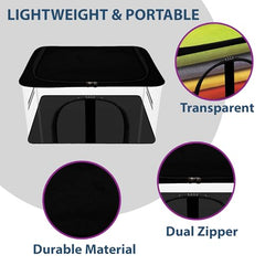 Kuber Industries Pack of 3 PVC Transparent Underbed Storage Bag | Multi-Purpose Garments Bag for Clothes-Toy | Wardrobe Bag with Handle | U Zip | Black