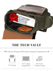 FUR JADEN Eco Friendly Travel 4 Compartment Laptop Backpack Made of Water Resistant Sustainable Canvas and Vegan Leather for Unisex for Travel Hiking Work (Coffee)