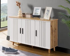 DeckUp Halo 3-Door Shoe Rack (Wotan Oak & White, Matte Finish)