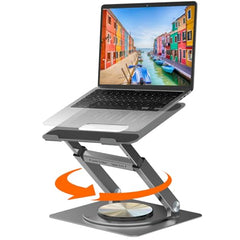 Dyazo 360° Rotating Laptop Stand Holder | Height Adjustable & Foldable Riser for 10-15.6 Inch Laptop | Anti Slip Pads with Heat Vent | Compatible for MacBook, Dell, HP, Lenovo & Other Notebook- Silver