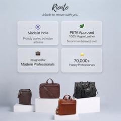 RIONTO Elite Vegan Leather Laptop Bags for Men Office Use | Upto 15.6 inch | Expandable Bottom | Mobile & Pen Compartment with Multiple Organizers | Professional Office Bag for Man & Women - Tan