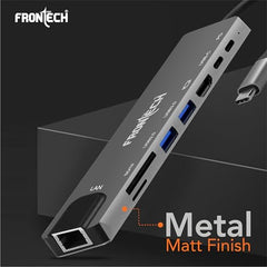 Frontech 8-in-1 Multi-Port Expansion Hub, Dual Input (USB-C & USB), High-Speed Data Transfer, Metal Matt Finish, Backed with 1 Year Warranty (NC-0058)