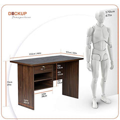 DeckUp Plank Giona Engineered Wood Study Table and Office Desk (Walnut and White, Matte Finish)
