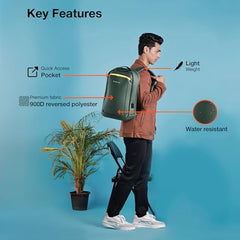 Nasher Miles Madison Passenger Workpack 22 Liters Water Resistant, Padded, Premium Reversed Polyester Black Yellow Laptop Backpack | USB charging| Unisex | Ideal For Office (Black & Yellow)