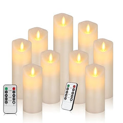 Flameless LED Pillar Candle Set of 2 | Acrylic Fiber Glass | Dancing Faux Wick | Remote Control with Battery Operated 3 AA | Home Décor & Gifting | 3" D x 6" H | Red