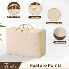 SITTELLA 2 Pack Large Foldable Storage Bags 58 L | Fabric Storage Organizer Box with Zip | Blanket, Quilt & Household Item Storage | Space Saving Storage Container | Beige