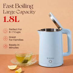Tesora 1.8L Electric Kettle, 1500W,Stainless Steel Interior, 12 Recipe Book | Electric Water Boiler, Tea Maker, 1500W Fast Boiling, Cool-Touch Body, 360° Base, Auto Shut-Off, Boil-Dry Protection
