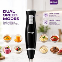 Milton Turbo 350W Hand Blender | Powerful Hand Blender Electric with Stainless Steel Blades | 2-Speed Mixer & Machine | Portable Blender for Smoothies, Juices & Sauces | Easy-Clean Lightweight Design