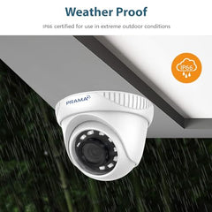 PRAMA PT-HTD70FOE-LPFS 2MP Ranginview Audio Fixed Turret Dome Camera, Built-in Microphone,1920 × 1080 Resolution, up to 20 Meters of IR Distance and 20 Meters of White Light Distance.