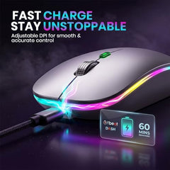 Offbeat Dash 2.4GHz Wireless + Bluetooth 5.1 +5.0 Mouse, Multi-Device Tripel Mode Type C Rechargeable Silent Click Buttons Wireless Bluetooth Mouse 3 Adjustable DPI, Works on 3 Devices (Silver)