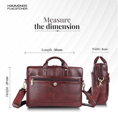 HAMMONDS FLYCATCHER Genuine Leather Office Bag for Men - 15.6 Inch Laptop Bag for Men, Adjustable Strap, Multi Compartments - Ideal for Office, Travel, Daily Use - 1 Year Warranty - Brown