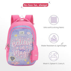 Genie Elsie School Backpack For Girls |19 In-36 Ltr with Laptop Sleeve, Rain Cover and Three Compartments with Padded Shoulders |Best for Books,Stationery,Lunch Box & Essentials - Lavendar,Multicolor