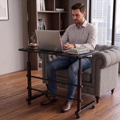 PRIMEBULL Adjustable Laptop Table with Wheels, Multi-Purpose Study Table | Bed Table | Height Adjustable for Office & Work from Home | Space Saving | Easy to Assemble (PRIMEBULL - Natural Wood)