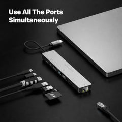 Amkette 8-in-1 Plus (A+C) USB Hub for Laptop, USB Hub Type C with USB 3.0, SD/TF Card Reader, 3.5mm Audio Jack, External HDD Support, Type C Hub Compatible with Windows, macOS & Linux