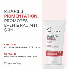 DERMATOUCH Bright & Even Tone Face Wash with Niacinamide, Vitamin E and Kojic Acid | For Tan, Pigmentation Dark Spots & Uneven Skin Tone | Oil Control | Dermatologist Tested | For Men & Women | 30g