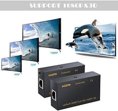 MICROWARE HDMI Extender, HDMI to RJ45 Network Cable Extender Converter Repeater Compatible with 5e / 6 1080p up to 60m HDTV HDPC PS4 STB 4K 2K (60 Meter)