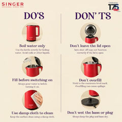 SINGER Cutie DX Electric Kettle 1350 Watts | 2 Years Warranty | 1.5 Liters | Quick Boil | Stainless Steel | Cool-Touch Handle and Lid | Auto Shut Off | Tea & Coffee, Instant Noodles, Rice, Soups