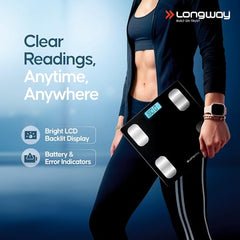 Longway Weight Machine for Home | Digital Bathroom Scale for Human Body Weight Measurement | Extra Thick Tempered Glass with LCD Display | 3 Years Warranty (Blue | Max Weight 180Kgs | Sapphire)