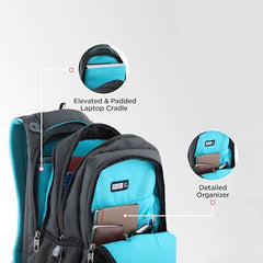 Glint Travel Laptop Backpack | 40L | Fits 15.6" Laptop | Water-Resistant Dobby Polyester | Anti-Theft Pocket, Rain Cover, Ergonomic Straps | Work, Travel & Commute (Grey & Teal)