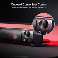 Redragon GS550 Orpheus PC Gaming Speakers, 2.0 Channel Stereo Desktop Computer Sound Bar with Compact Maneuverable Size, Quality Bass and Decent Red Backlit, USB Powered w/ 3.5mm Cables, Doom Eternal
