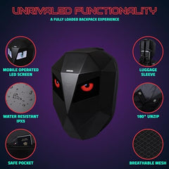 Hookaba Eye Rover LED Backpack 31L (Black) | Motorcycle Riding Bag With Programmable Screen | App Control & Water Resistant | Unisex Expandable Daypack For College, Travel, Laptop, Helmet