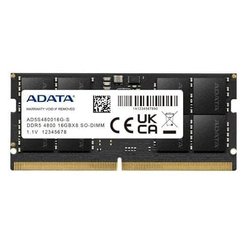 ADATA Premier 16GB 4800MHz SO-DIMM DDR5 Laptop Memory, Single RAM Module, Supports Intel & AMD Latest CPU, Intel XMP & AMD Expo, Built in PMIC, On Die ECC, Low Voltage, More Bandwidth - AD5S480016G-S