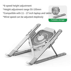 OBOE Aluminium Laptop Stand Six Level Adjustable Height with Cooling Fan Lightweight Portable Mini Laptop PC Tablet Holder Anti-Slip Design Mounting Bracket (Grey)