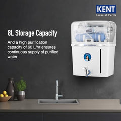 KENT Ultra Storage UV Water Purifier | Inline UV+UF Water Purification | Wall Mountable | 8L Storage | 60 L/hr Output | White