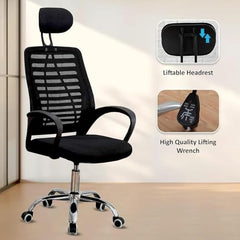 Casa Copenhagen Mesh Mid Back Office/Study/Computer/Revolving/Desk Chair for Work from Home -Metal Base, Height Adjustable Seat - Grey Milange & Black Handle