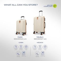 Safari Thorium Royale 8 Wheels Set of 2 Trolley Bags Hard Case Polycarbonate Luggage, TSA Lock, Wet Pouch Organized Interior, Suitcase for Travel, Trolley Bags for International Travel, Vanilla Tan