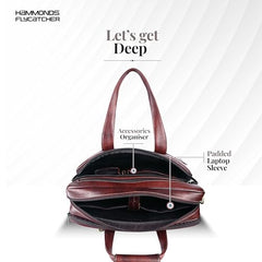 Hammonds Flycatcher Genuine Leather 15.6 Inch Laptop Office Bag for Men | 15.6” Padded Laptop Sleeve| 3 Zip Pockets| Detachable & Adjustable Strap| Pen,Wallet & Mobile Pocket |Durable|1 Year Warranty