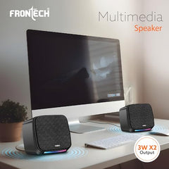 FRONTECH 2.0 USB Powered Multimedia Speakers with RGB Lights, 2 x 3W Drivers (5.2 cm), AUX Connectivity, for Laptop, PC, Mobile, 1 Year Warranty (SPK-0007, Black)