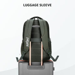 Safari Forge 34L Laptop Backpack, 3 compartments, Raincover, Antitheft pocket, Trolley Sleeve, Organizer, Bottle holder, Front pocket, College bag, school bag, Formal backpack, Color- Black
