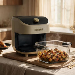 Nester Home Cook Glass Air Fryer 6.2 Ltr with 6mm Borosilicate Glass bowl and SteamLock™ Technology | 1600 W | 9 Smart Presets | Auto Clean Function | 100% Toxin Free | 3-year Warranty | Dalgona Brown