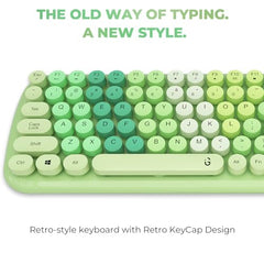 iGear KeyBee Retro Typewriter Inspired 2.4GHz Wireless Keyboard with Mouse Combo for Desktop/Laptop and Devices with USB Support, Single Nano Receiver, Round Keycaps, Cleaning Brush (White) (Green)
